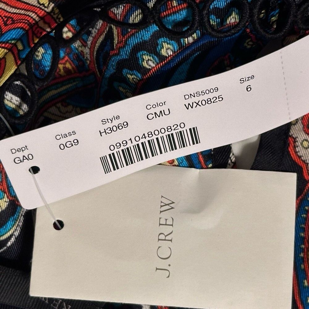 J.Crew 100% Silk Women's Size 6 Twill Top In Bold Paisley Print Black NWT - Picture 11 of 13